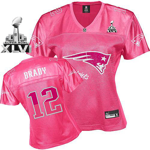 Patriots #12 Tom Brady Pink 2011 Women's Fem Fan Super Bowl XLVI Stitched NFL Jersey - Click Image to Close